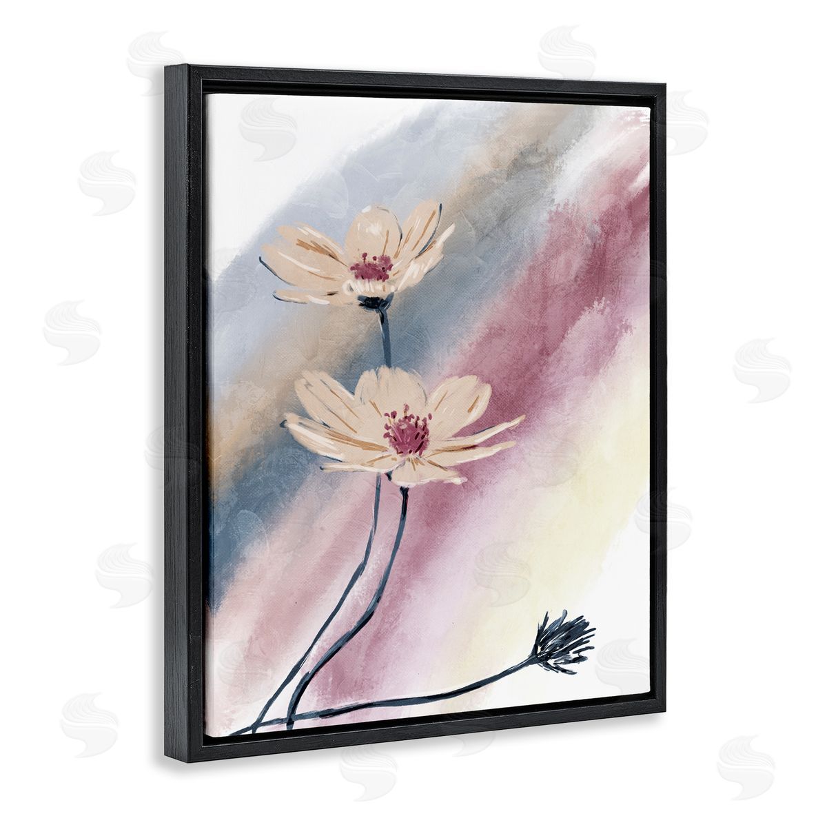 OnRei Abstract Beige Florals Muted Rainbow Black Floater Frame Canvas Art