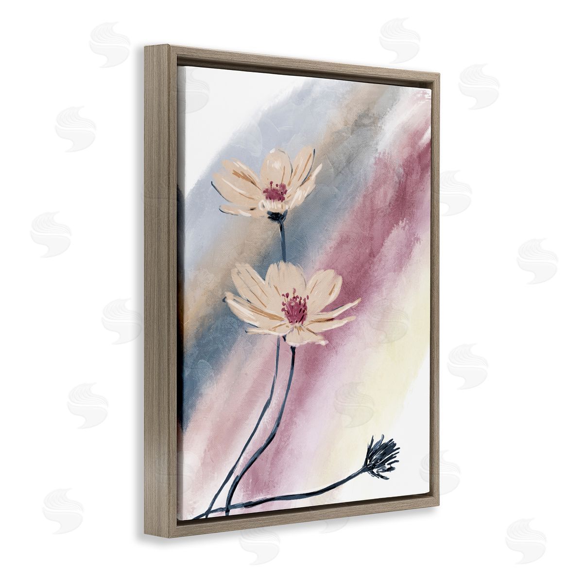 OnRei Abstract Beige Florals Muted Rainbow Brown Floater Frame Canvas Art