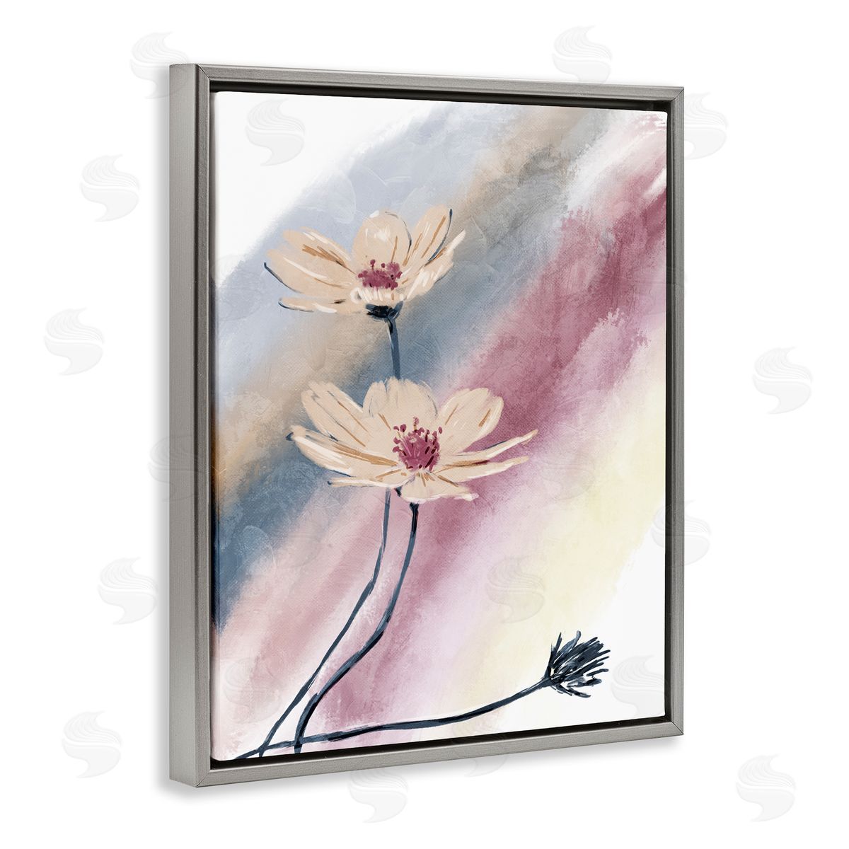 OnRei Abstract Beige Florals Muted Rainbow Gray Floater Frame Canvas Art