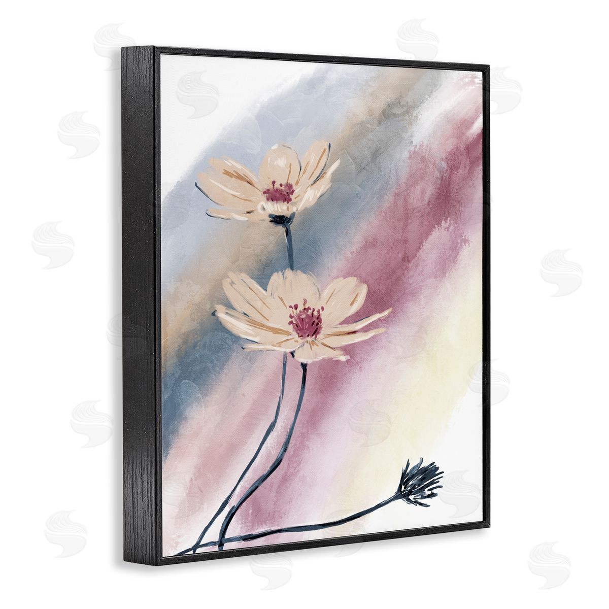 OnRei Abstract Beige Florals Muted Rainbow Black Framed Giclee Wall Art