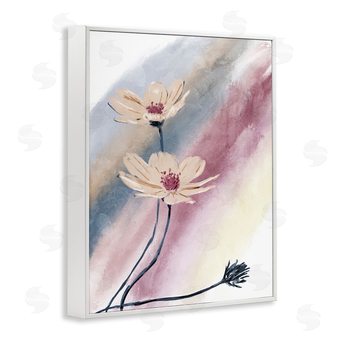 OnRei Abstract Beige Florals Muted Rainbow White Framed Giclee Wall Art