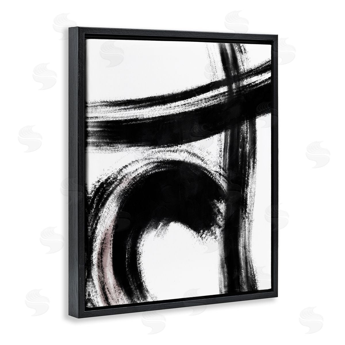 OnRei Black Brush Strokes Pink Detail Black Floater Frame Canvas Art