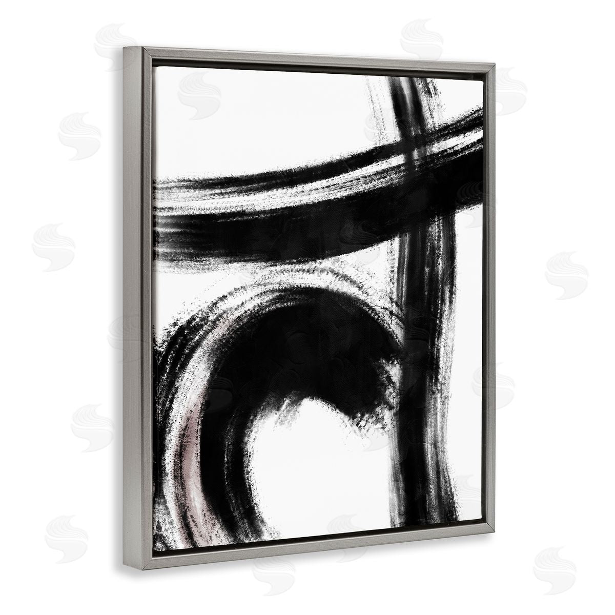 OnRei Black Brush Strokes Pink Detail Gray Floater Frame Canvas Art