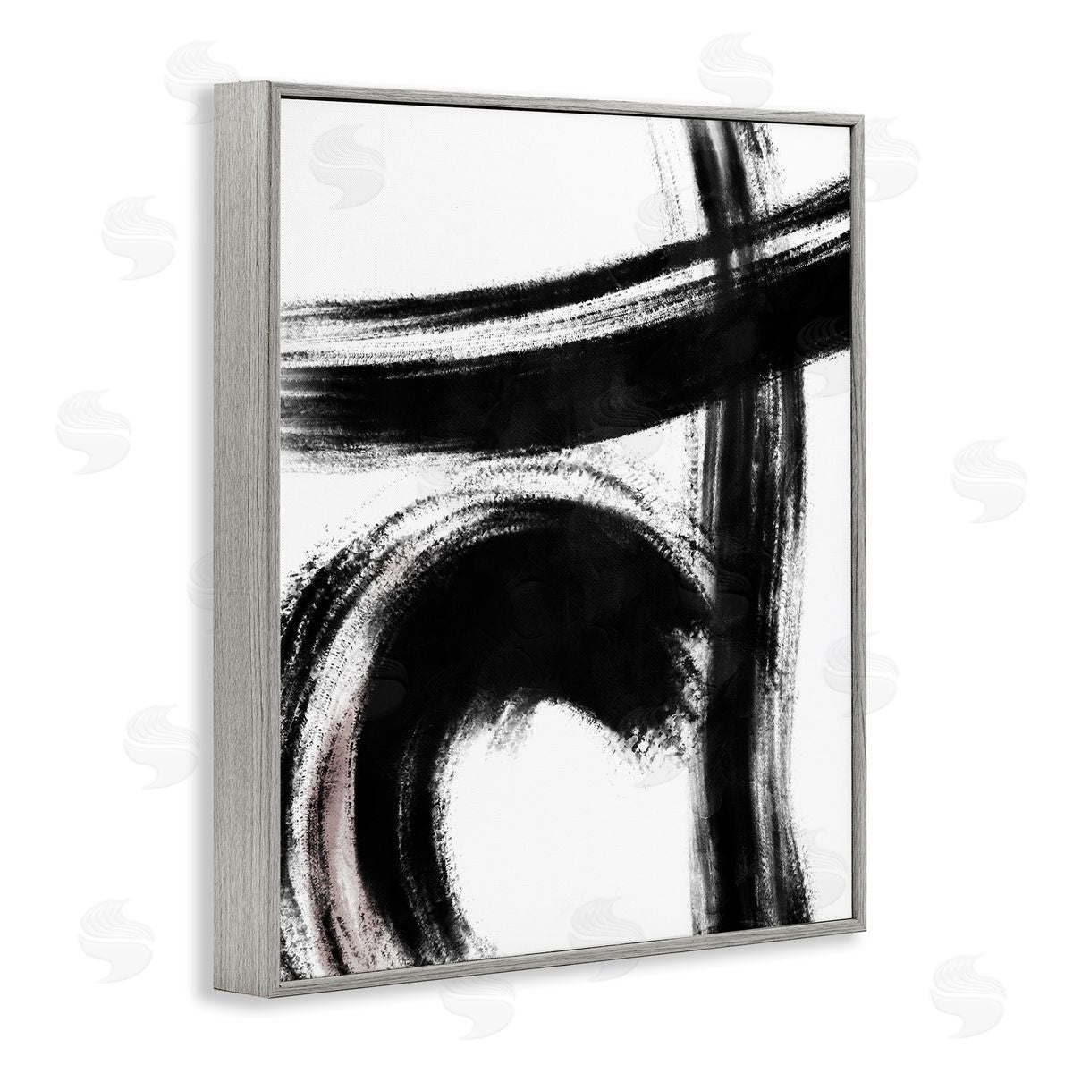 OnRei Black Brush Strokes Pink Detail Gray Framed Giclee Wall Art