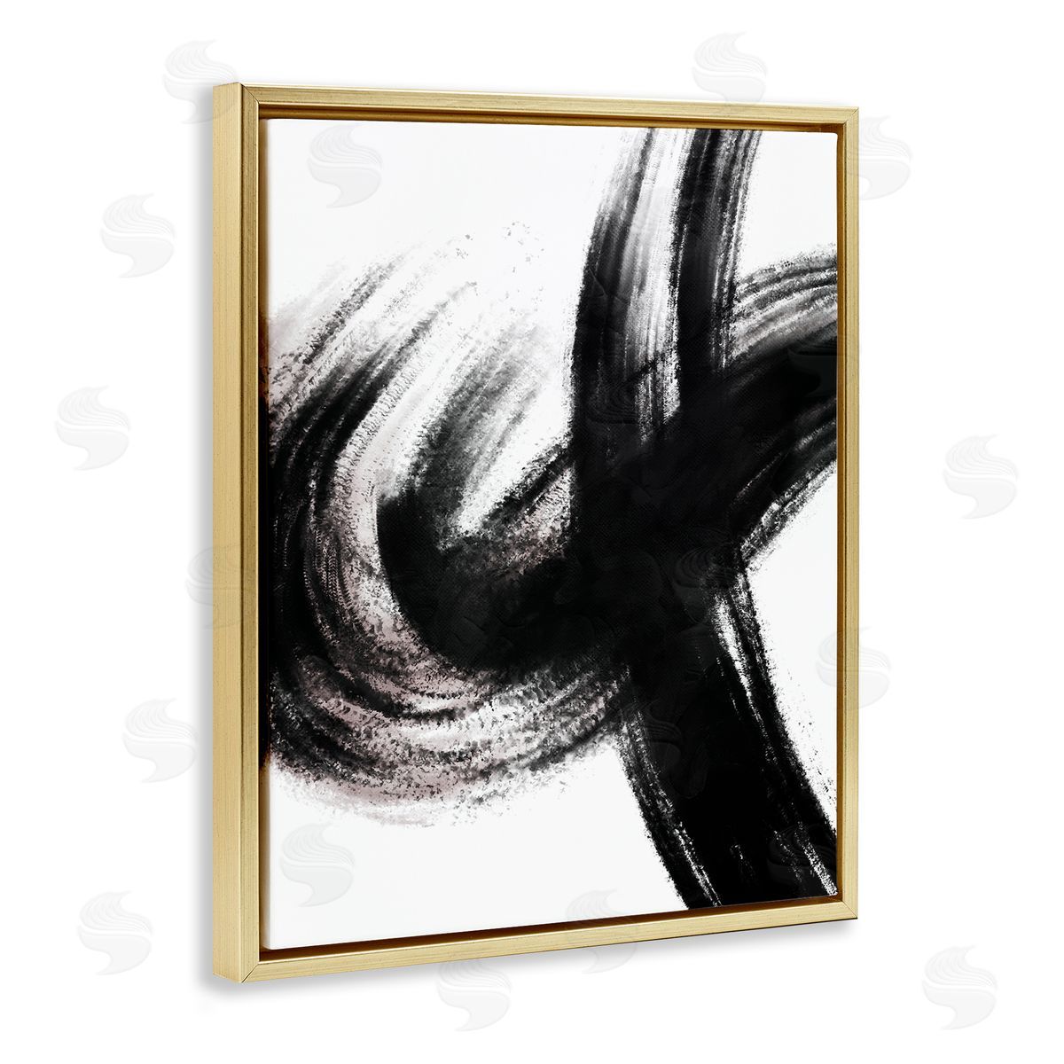 OnRei Abstract Dominant Black Pink Undertone Gold Floater Frame Canvas Art