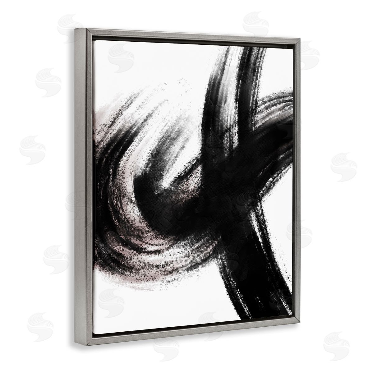 OnRei Abstract Dominant Black Pink Undertone Gray Floater Frame Canvas Art