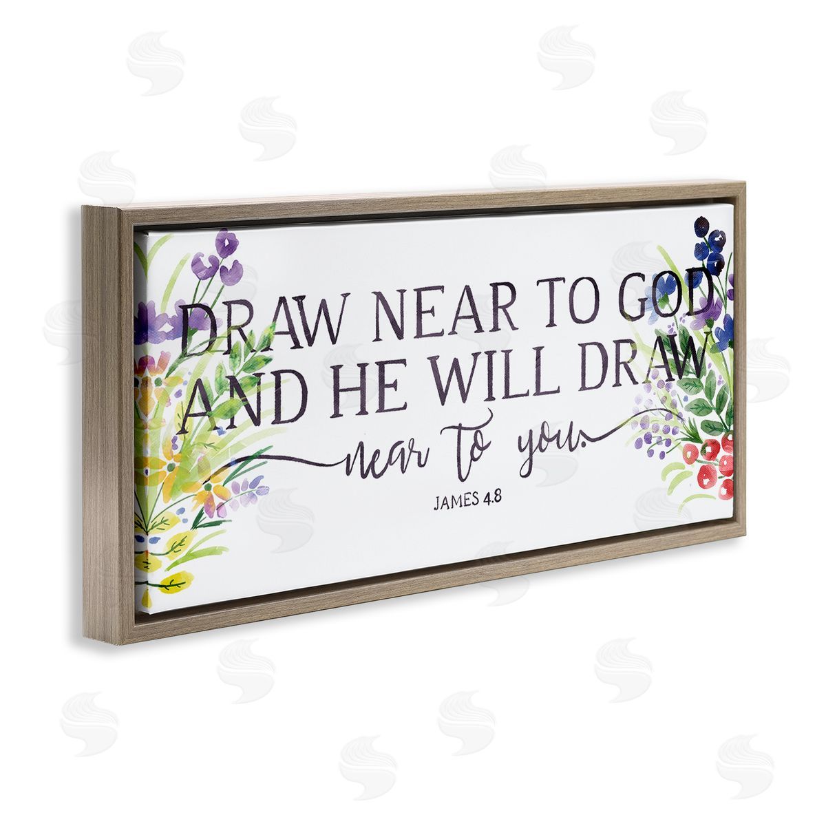 OnRei He Will Draw Near Spiritual Florals Brown Floater Frame Canvas Art