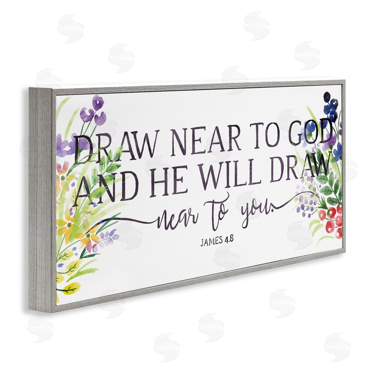 OnRei He Will Draw Near Spiritual Florals Gray Framed Giclee Wall Art