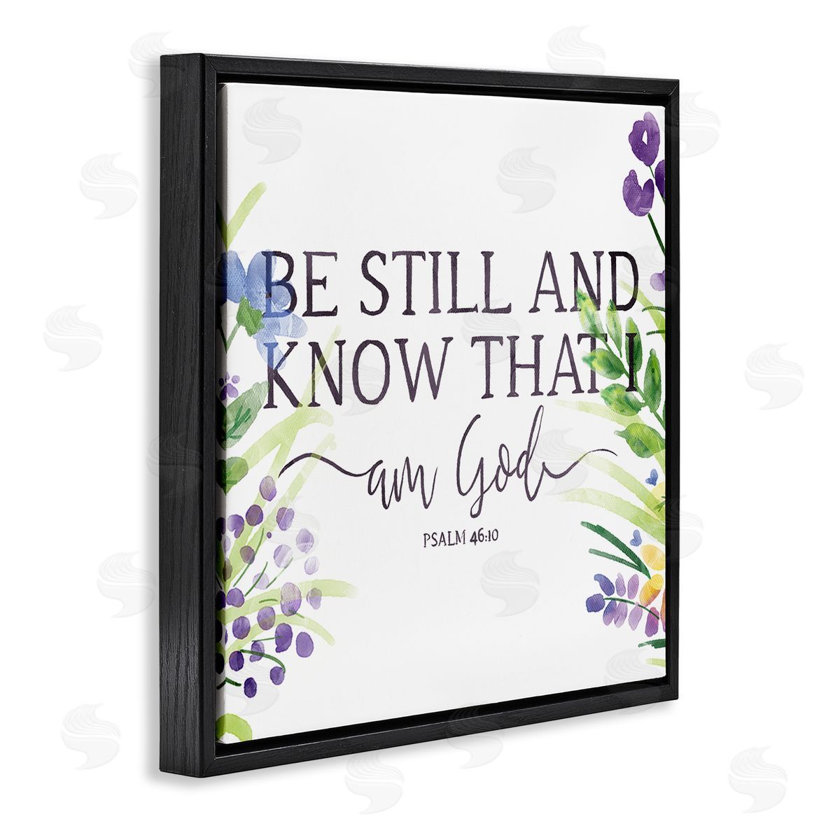 OnRei Be Still Faith Based Purple Florals Black Floater Frame Canvas Art