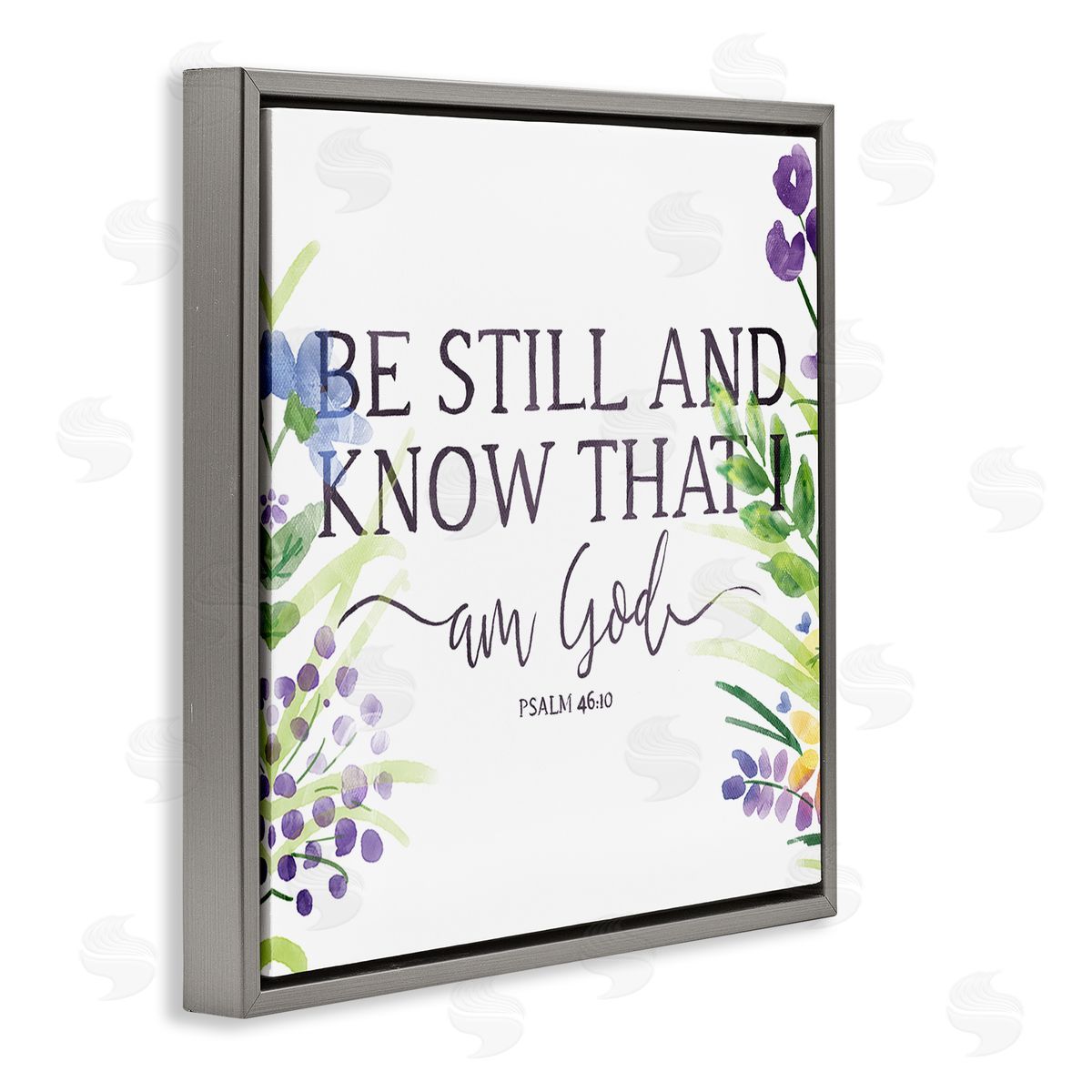 OnRei Be Still Faith Based Purple Florals Gray Floater Frame Canvas Art