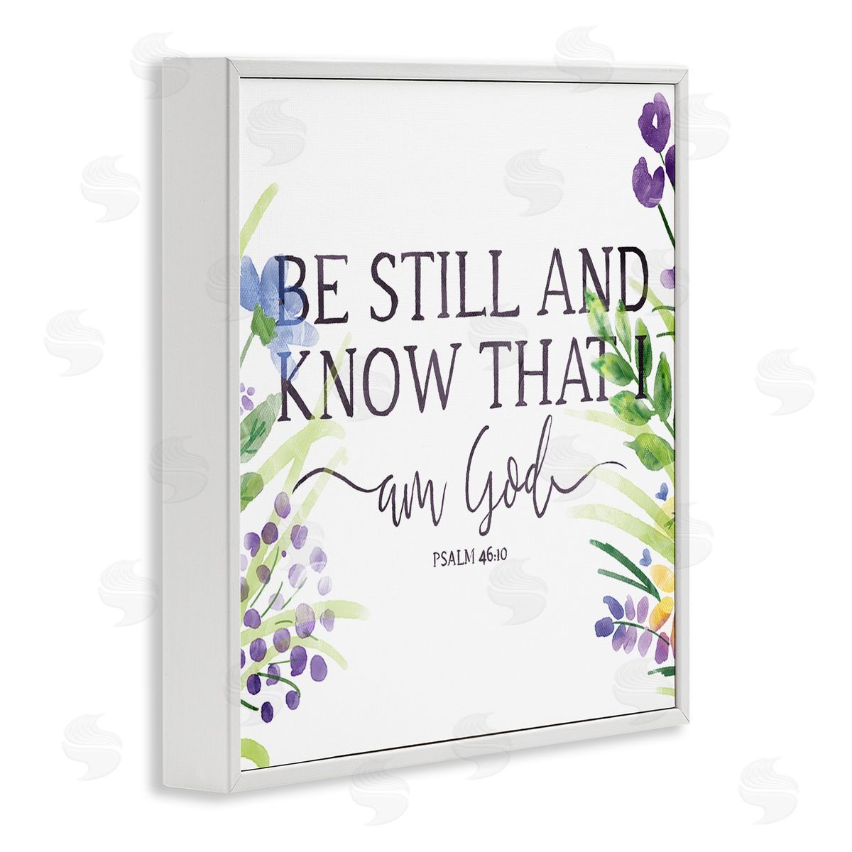 OnRei Be Still Faith Based Purple Florals White Framed Giclee Wall Art
