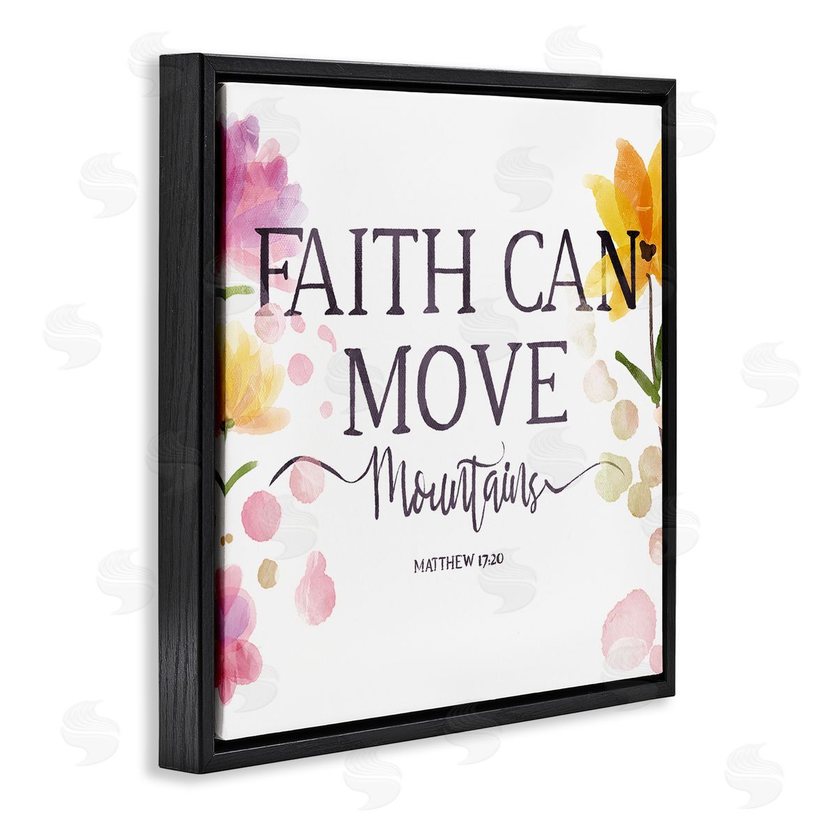 OnRei Faith Moves Mountains Faith Based Florals Black Floater Frame Canvas Art