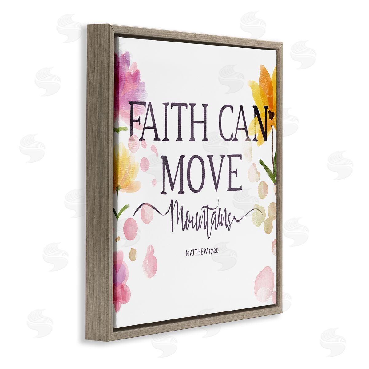 OnRei Faith Moves Mountains Faith Based Florals Brown Floater Frame Canvas Art