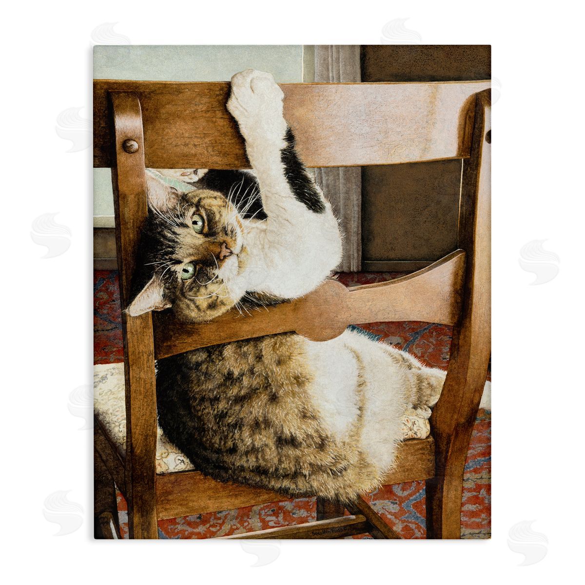 Sueellen Ross Country Cat Lounging Wooden Chair Canvas Wall Art