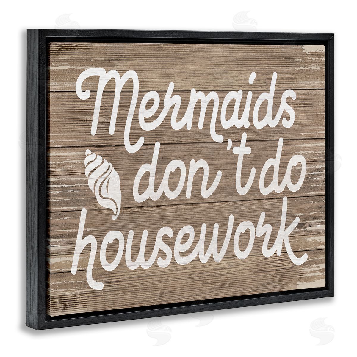 Stupell Studio Nautical Mermaids Don't Do Housework  Black Floater Frame Canvas Art
