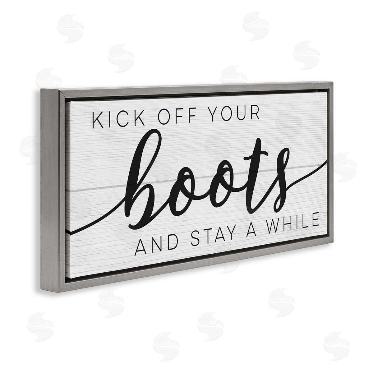 Stupell Studio Rustic Kick Off Your Boots Sign Gray Floater Frame Canvas Art