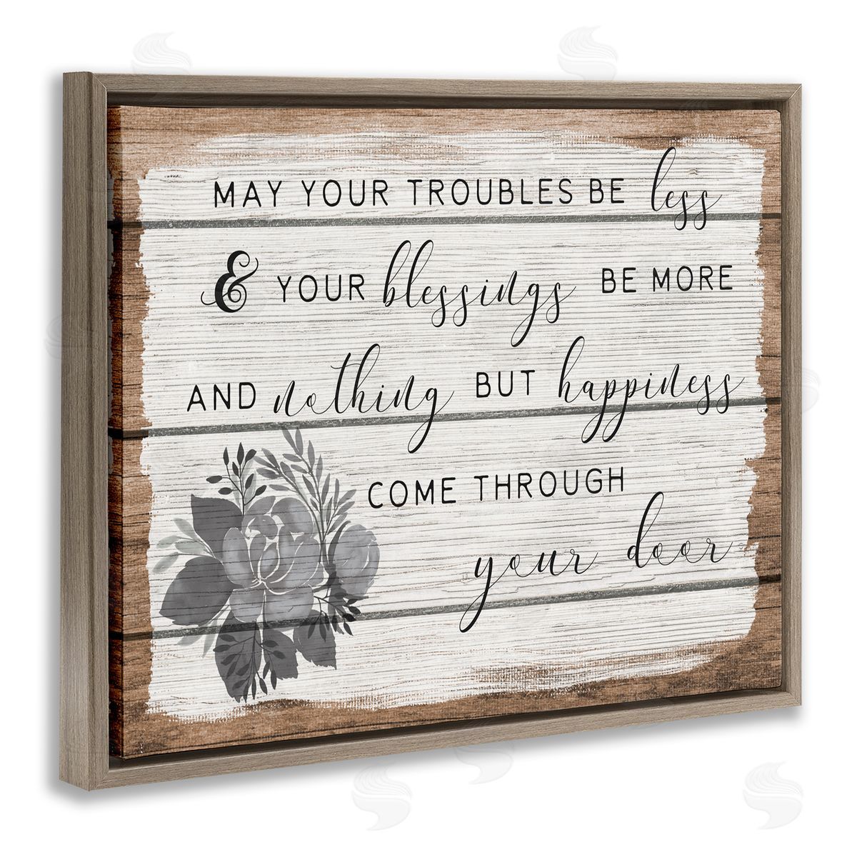Stupell Studio Troubles Be Less Country Floral Brown Floater Frame Canvas Art