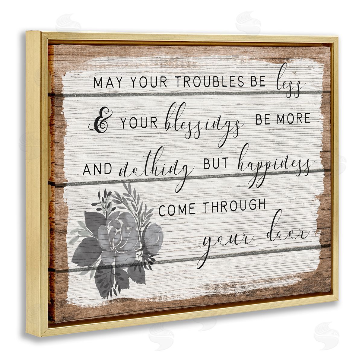 Stupell Studio Troubles Be Less Country Floral Gold Floater Frame Canvas Art