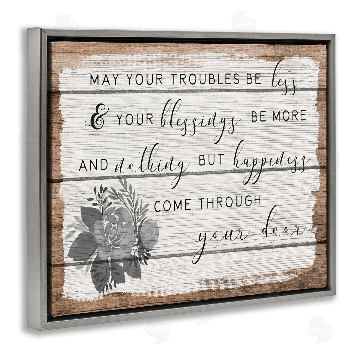 Stupell Studio Troubles Be Less Country Floral Gray Floater Frame Canvas Art