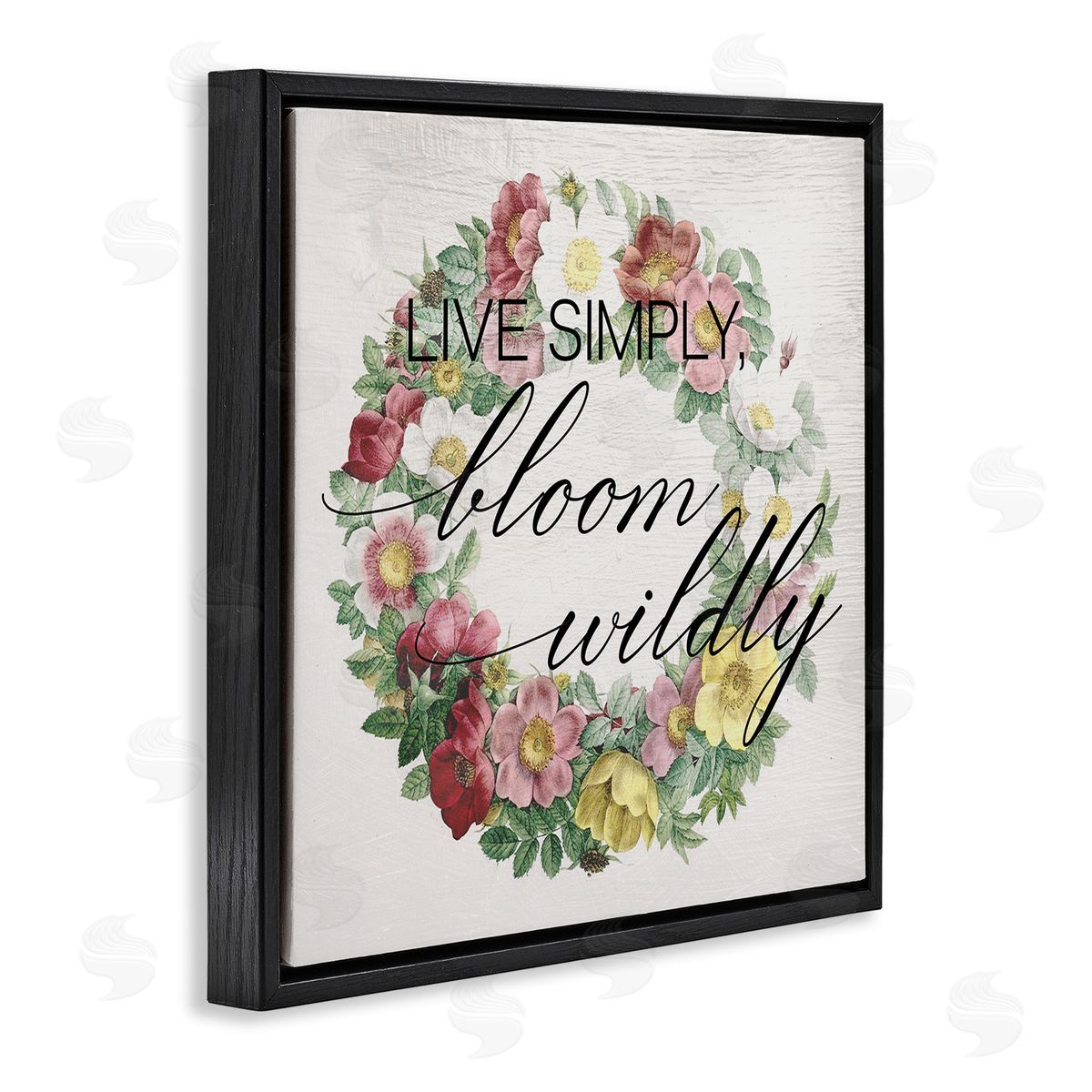 Stupell Studio Live Simply Bloom Wildly Floral Wreath Black Floater Frame Canvas Art