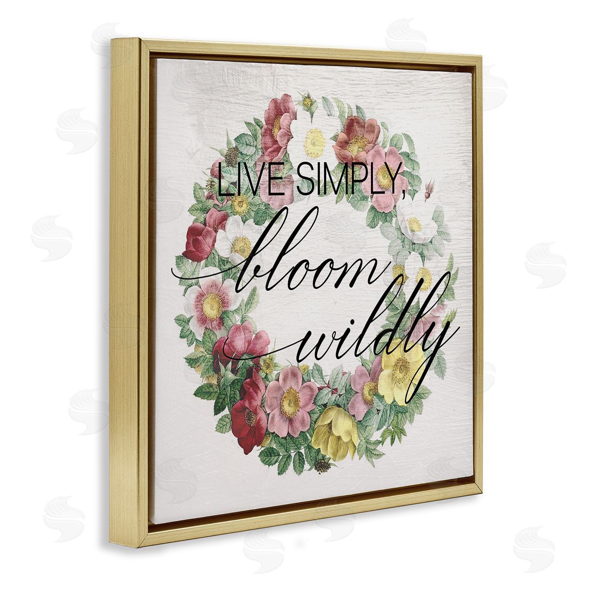 Stupell Studio Live Simply Bloom Wildly Floral Wreath Gold Floater Frame Canvas Art