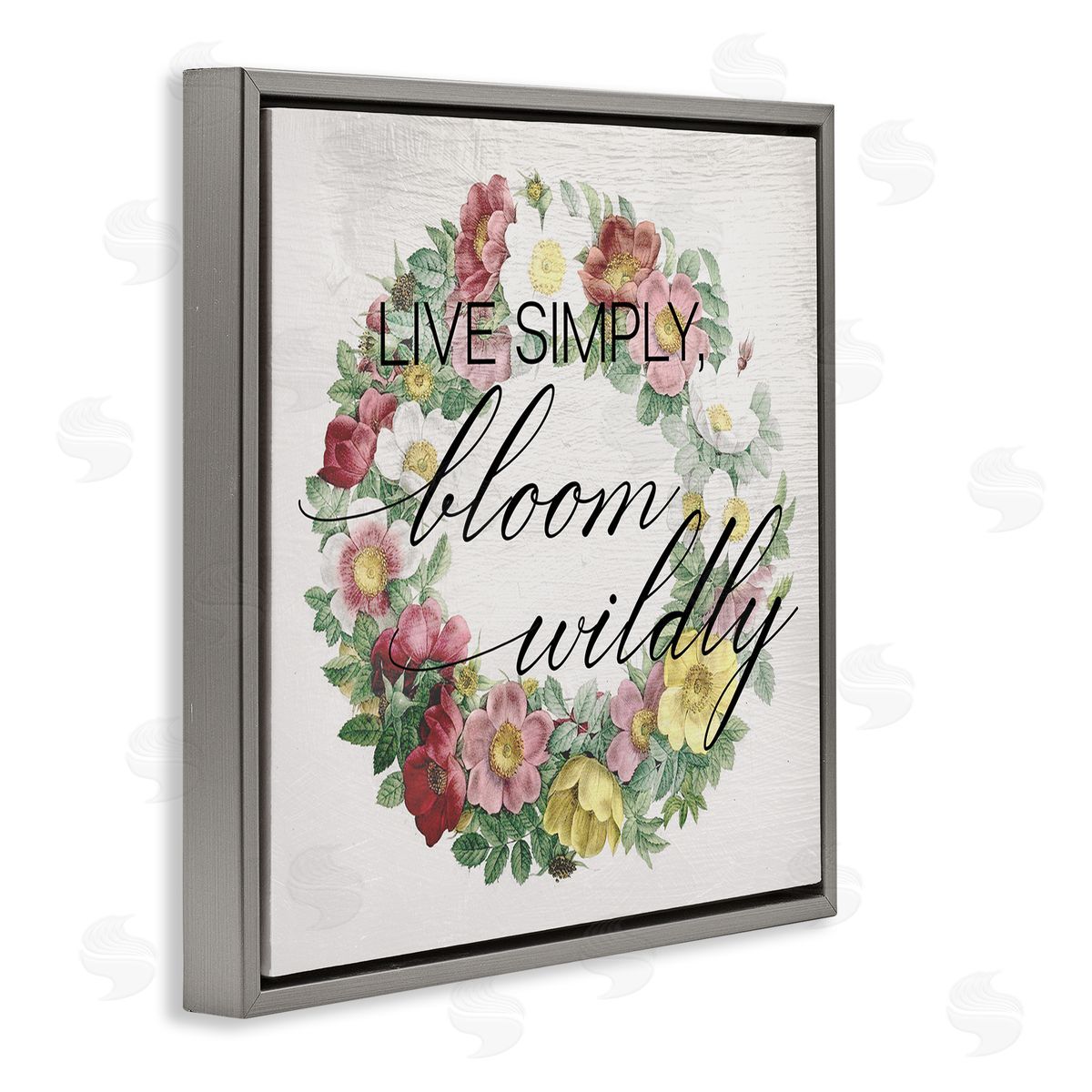 Stupell Studio Live Simply Bloom Wildly Floral Wreath Gray Floater Frame Canvas Art