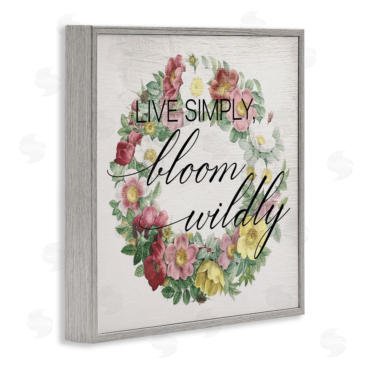 Stupell Studio Live Simply Bloom Wildly Floral Wreath Gray Framed Giclee Wall Art
