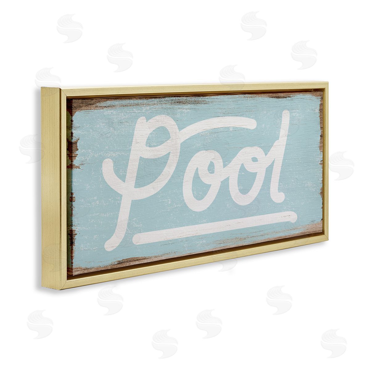 Stupell Studio Rustic Pool Sign Distressed Wood Gold Floater Frame Canvas Art