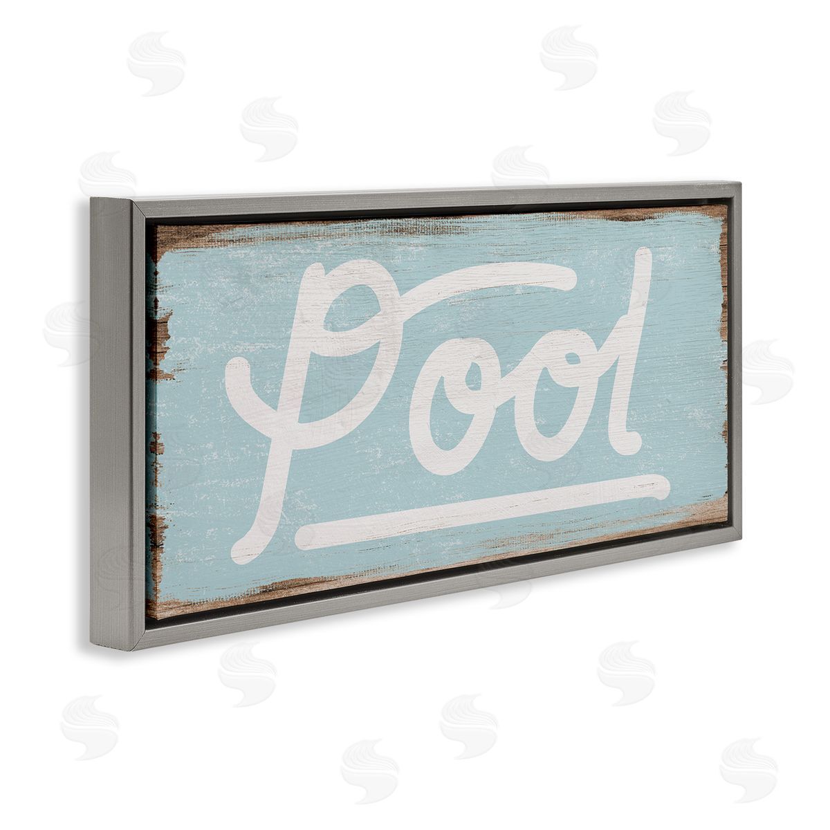 Stupell Studio Rustic Pool Sign Distressed Wood Gray Floater Frame Canvas Art