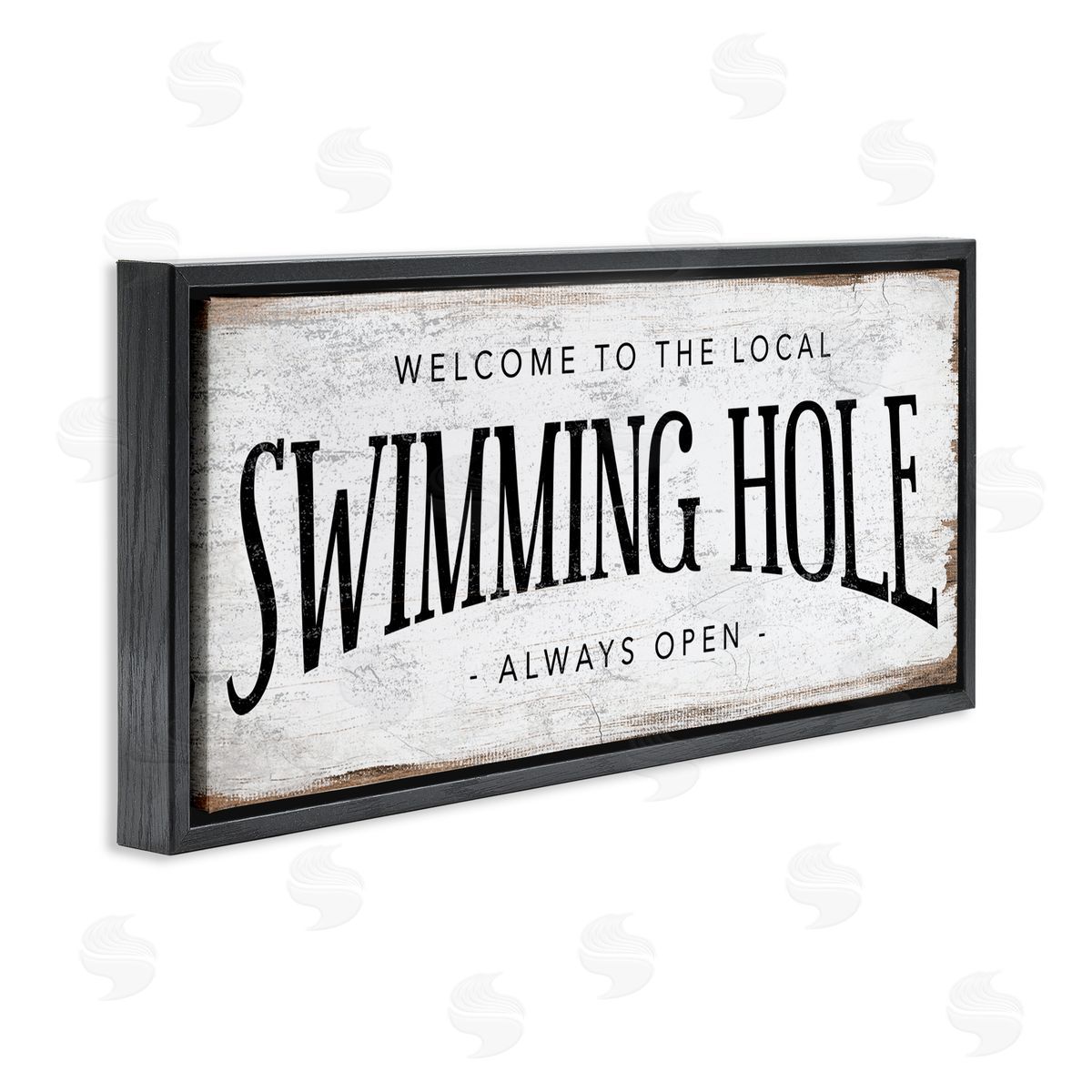Stupell Studio Rustic Summer Swimming Hole Sign  Black Floater Frame Canvas Art