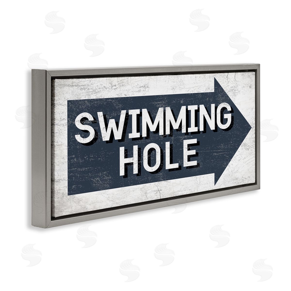 Stupell Studio Swimming Hole Sign Blue Arrow Gray Floater Frame Canvas Art
