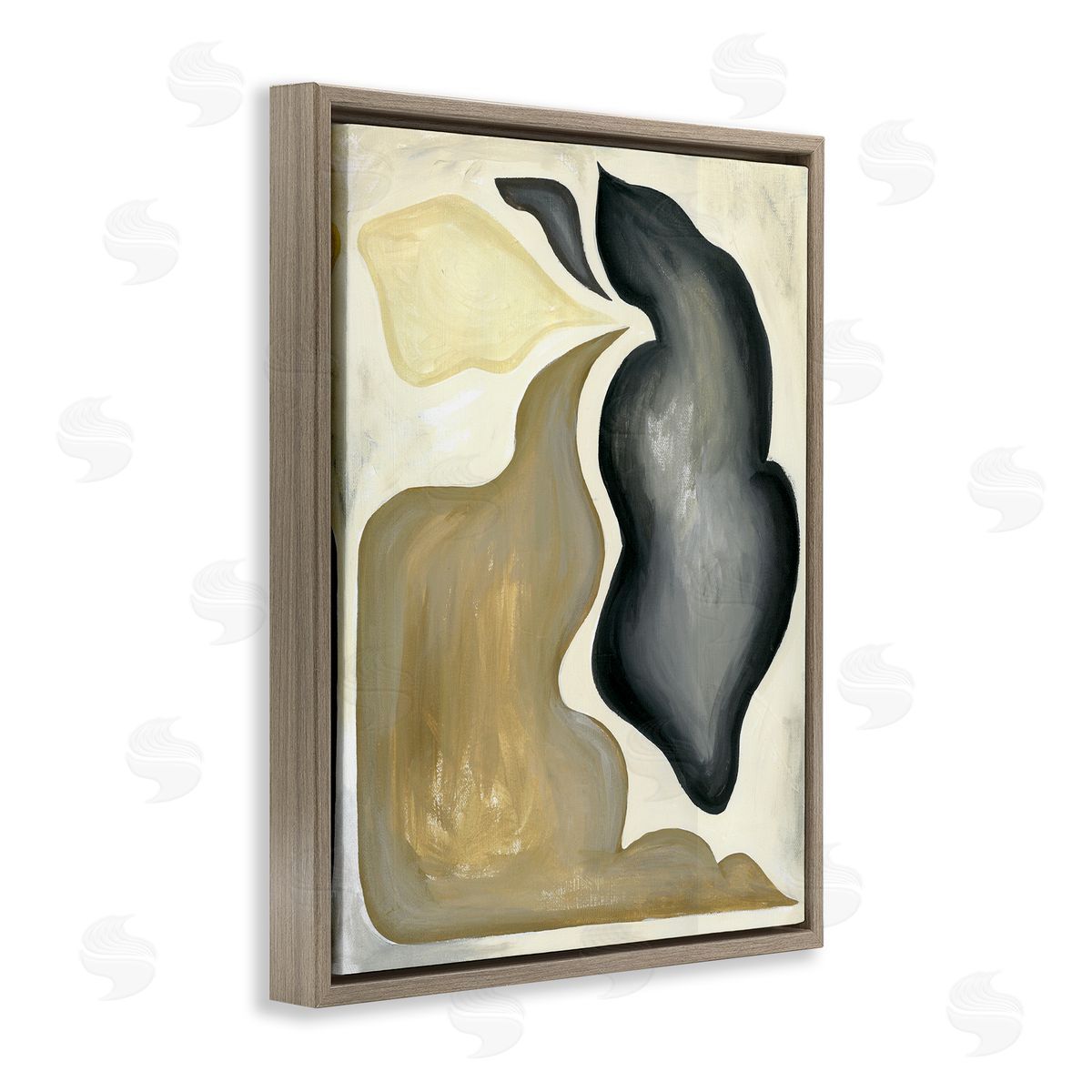 Stupell Studio Fluid Shape Abstract Composition Brown Floater Frame Canvas Art