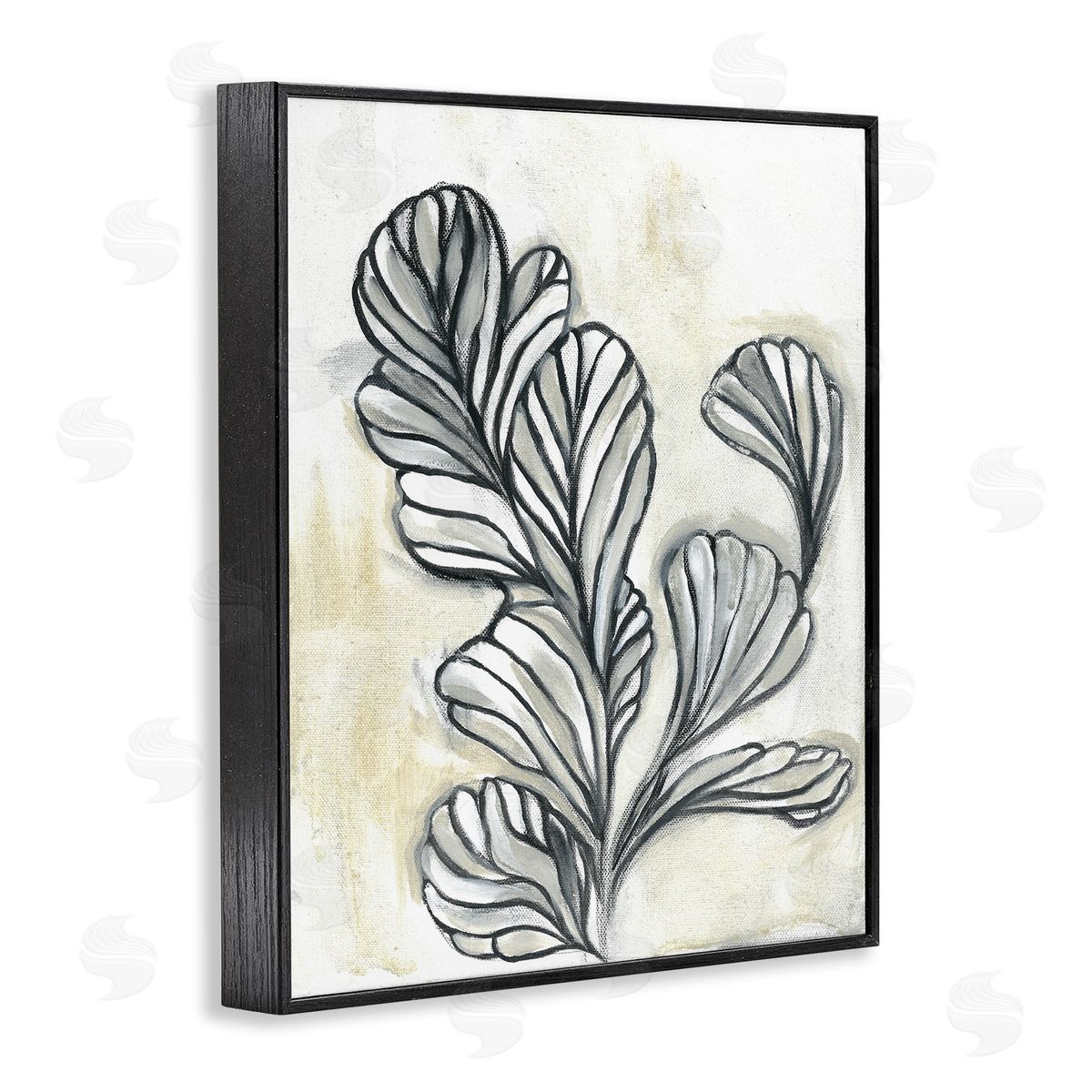 Stupell Studio Fluid Plant Stem Abstraction Minimal Black Beige Black Framed Giclee Wall Art