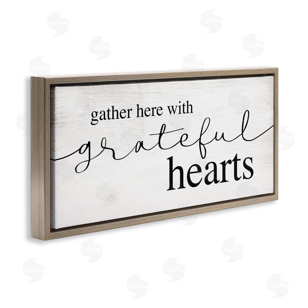 Stupell Studio Gather Grateful Hearts Charming Design Brown Floater Frame Canvas Art