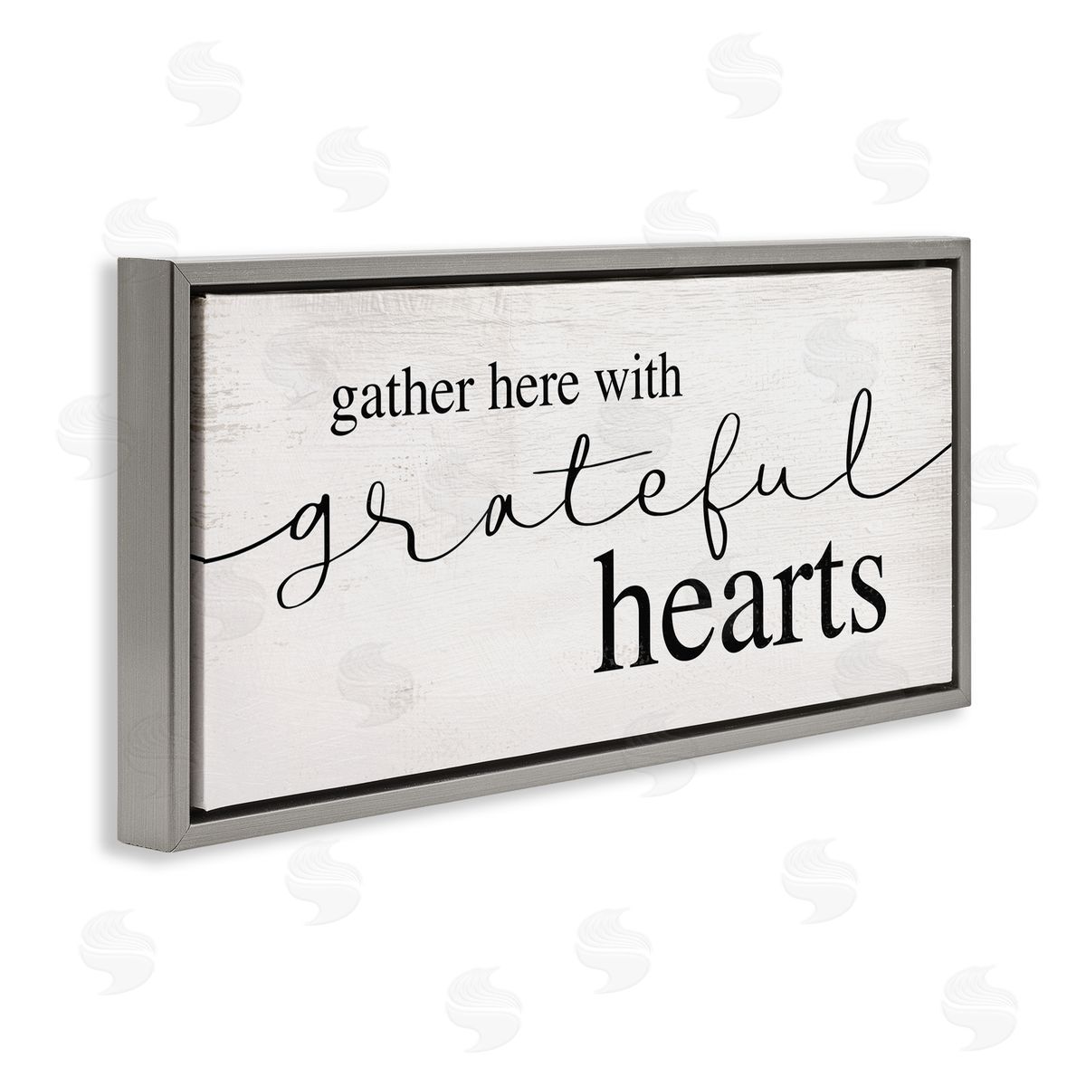 Stupell Studio Gather Grateful Hearts Charming Design Gray Floater Frame Canvas Art