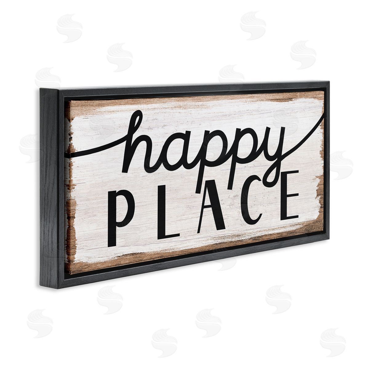 Stupell Studio Rustic Happy Place Distressed Sign Black Floater Frame Canvas Art