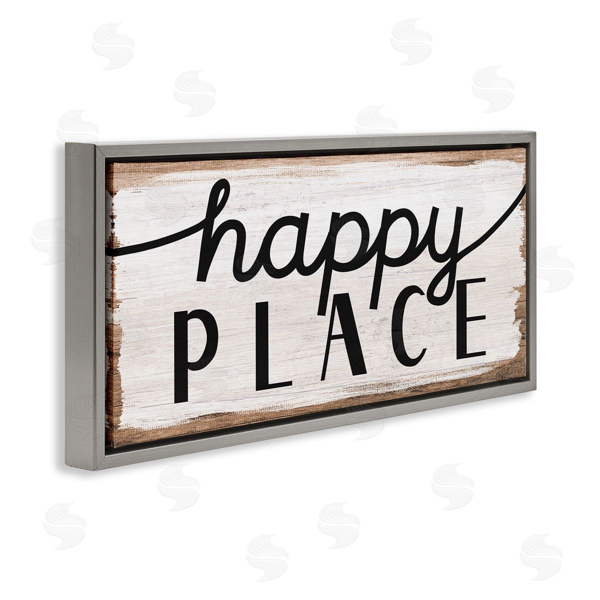 Stupell Studio Rustic Happy Place Distressed Sign Gray Floater Frame Canvas Art