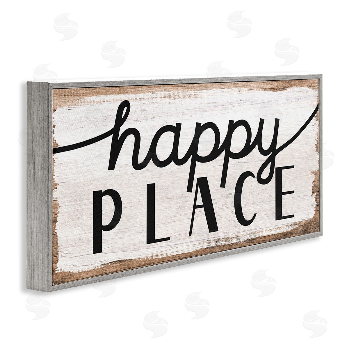 Stupell Studio Rustic Happy Place Distressed Sign Gray Framed Giclee Wall Art