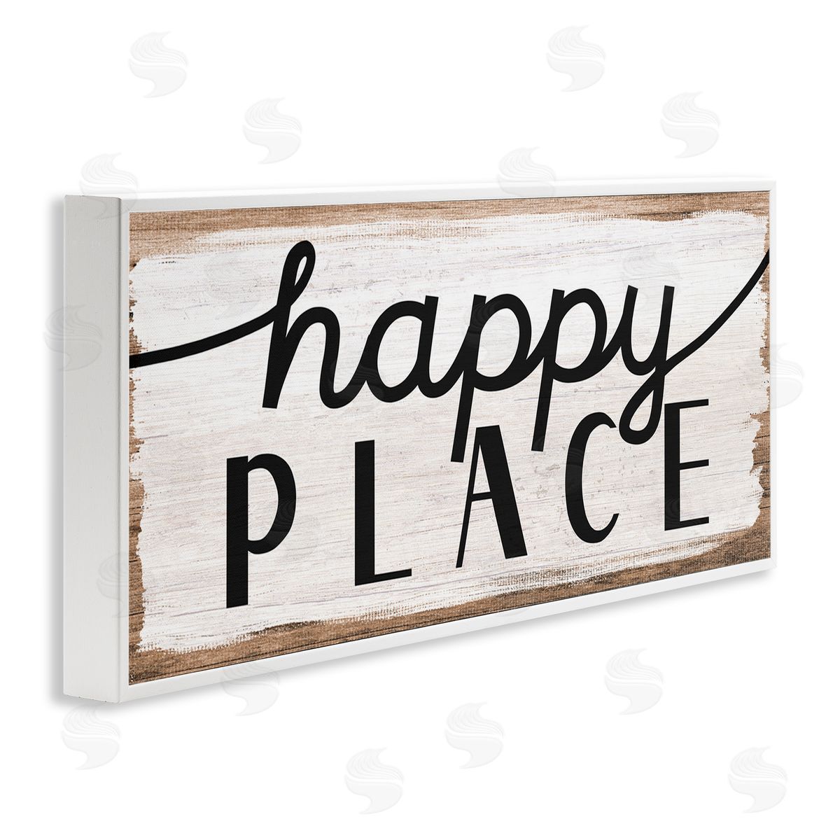 Stupell Studio Rustic Happy Place Distressed Sign White Framed Giclee Wall Art