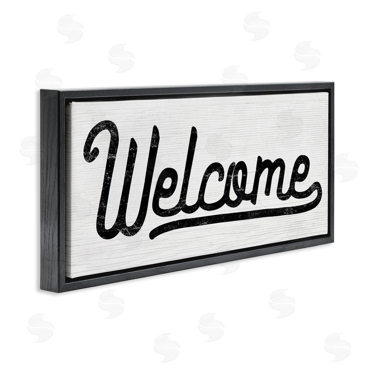 Stupell Studio Welcome Sign Whimsical Script Black Floater Frame Canvas Art
