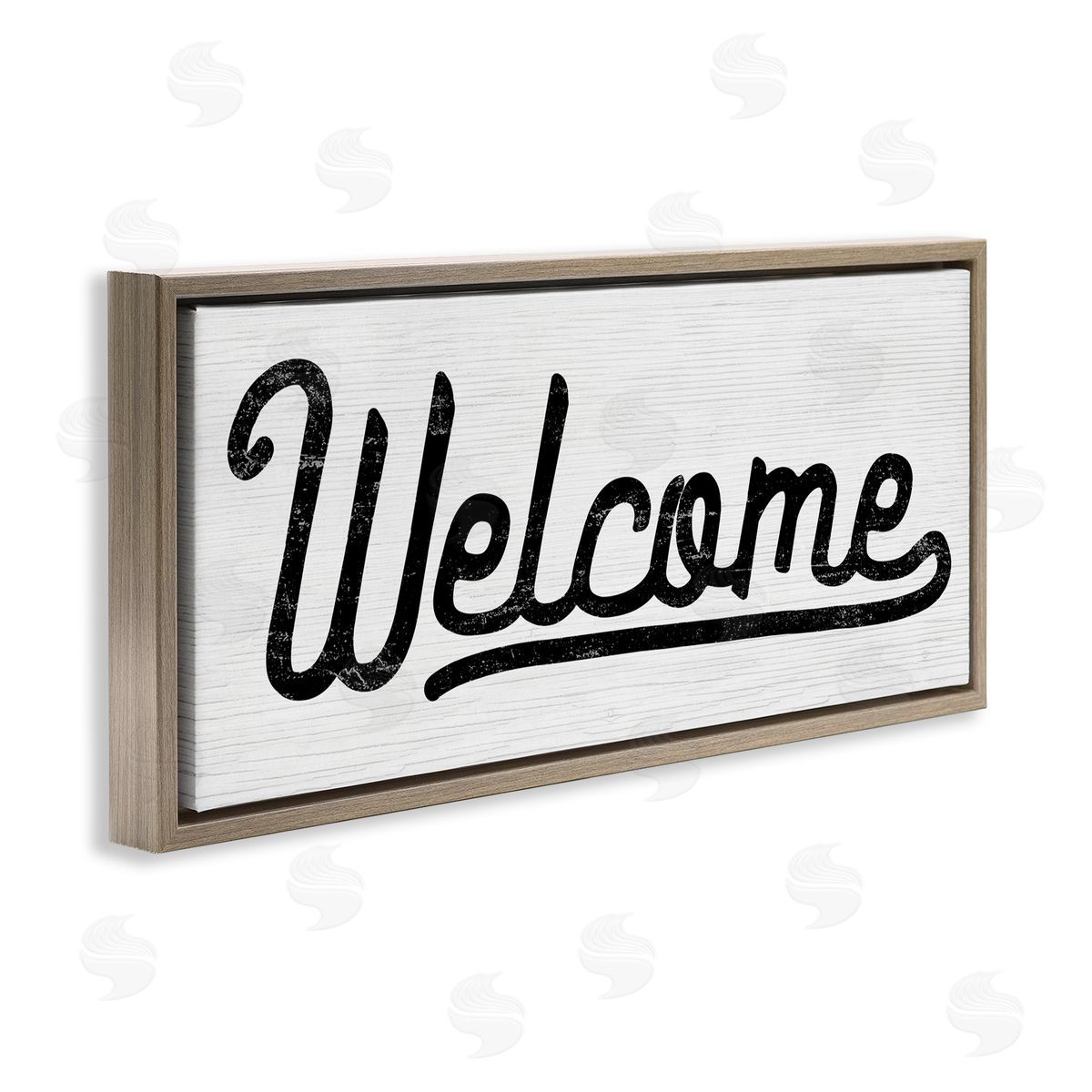 Stupell Studio Welcome Sign Whimsical Script Brown Floater Frame Canvas Art
