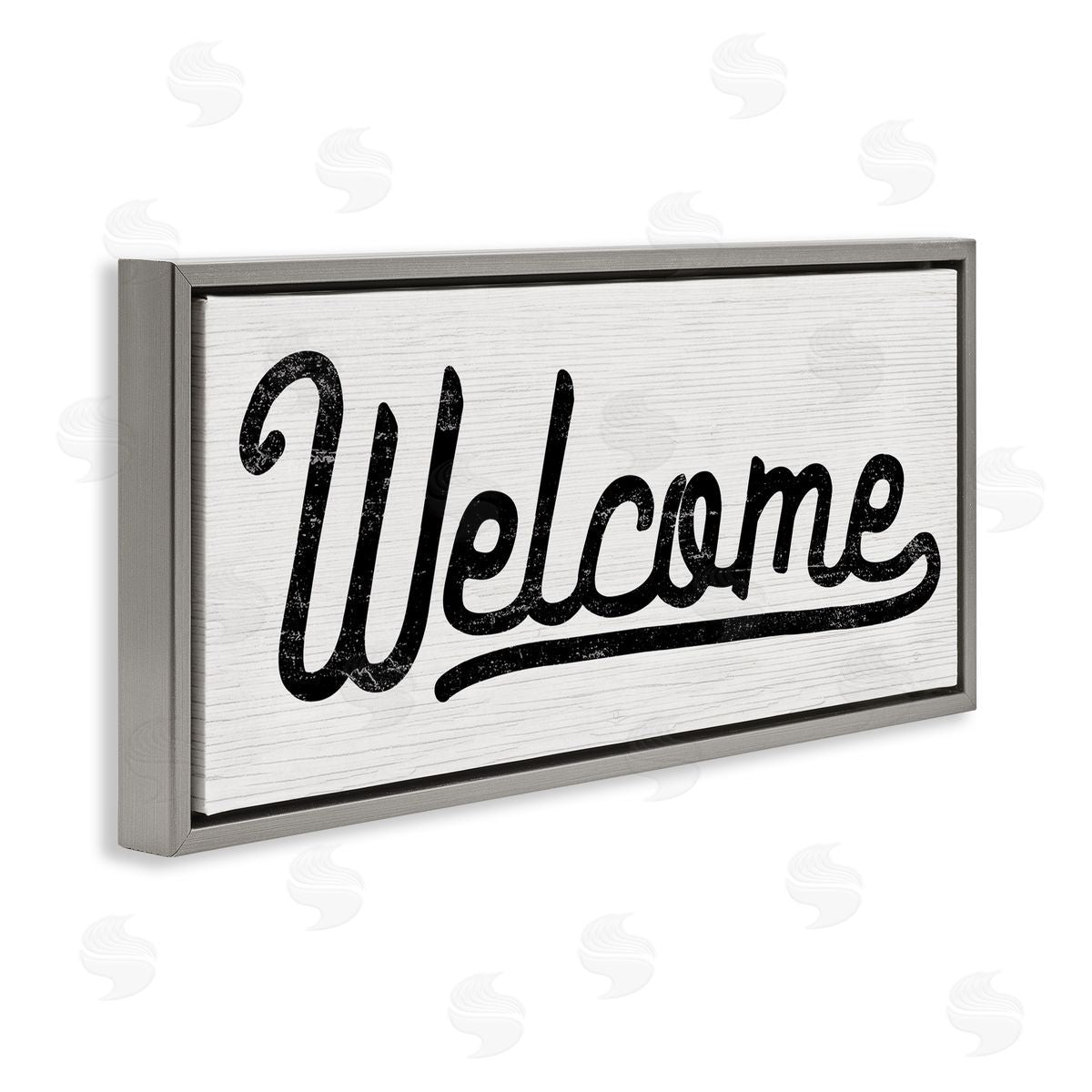 Stupell Studio Welcome Sign Whimsical Script Gray Floater Frame Canvas Art