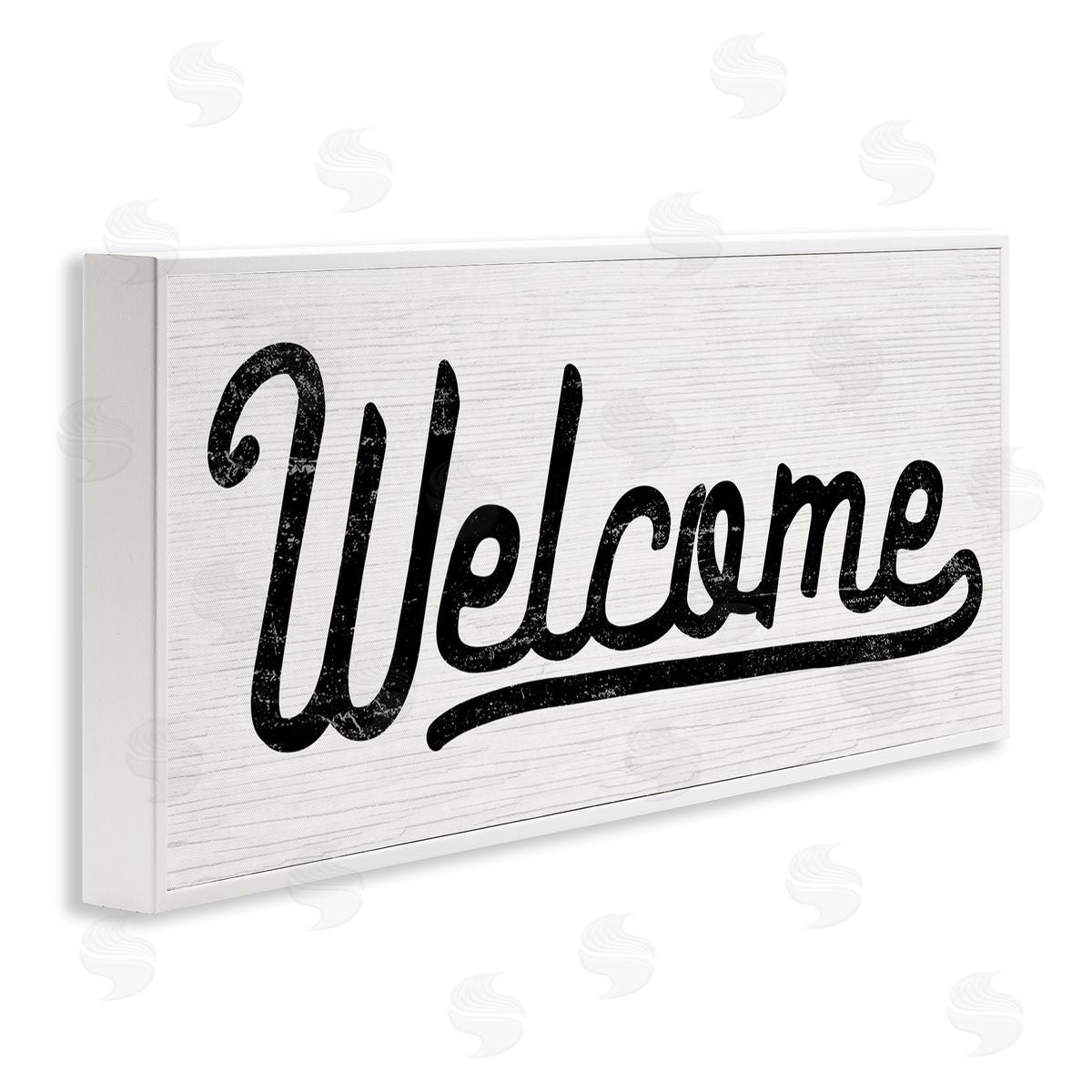 Stupell Studio Welcome Sign Whimsical Script White Framed Giclee Wall Art