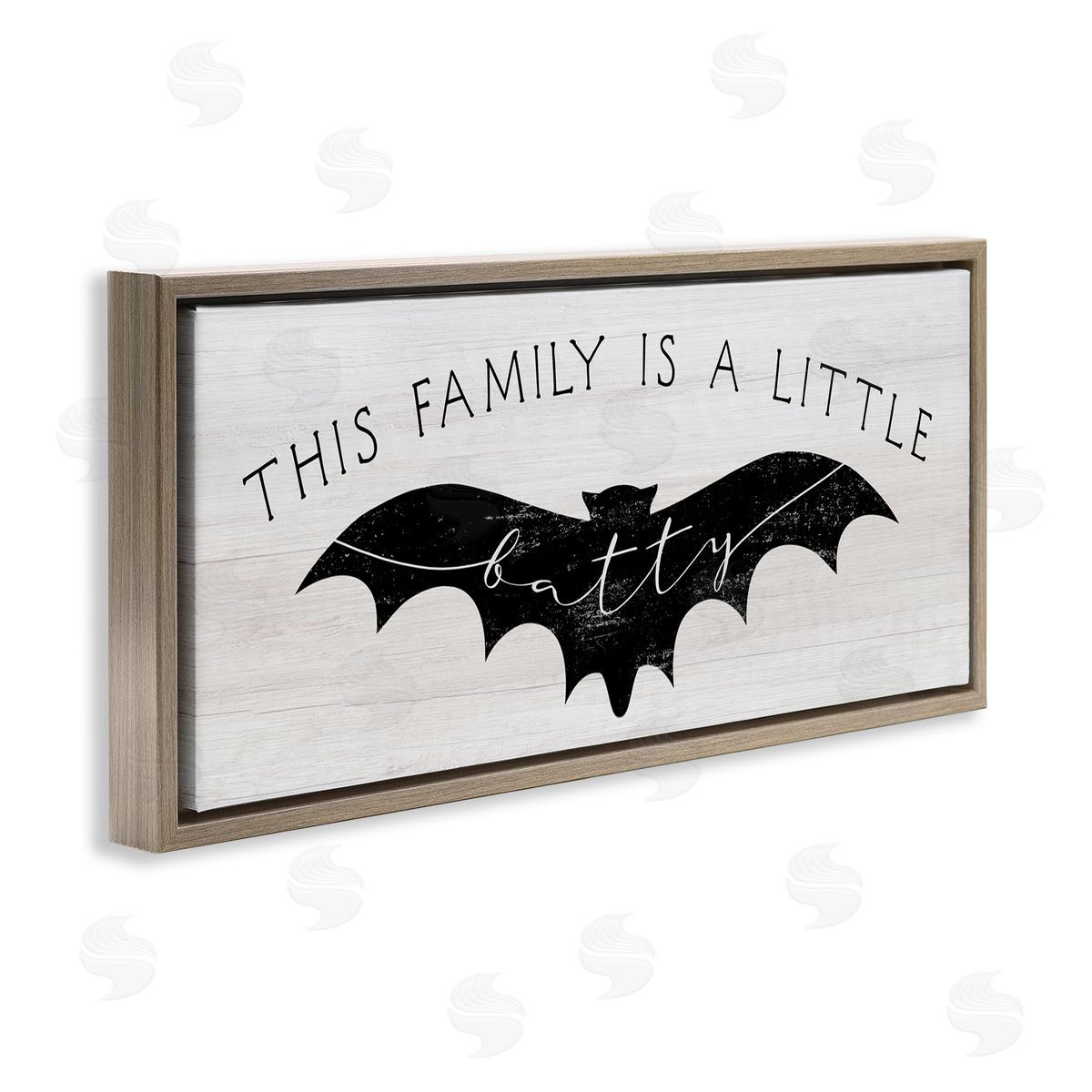 Stupell Studio Family's a Little Batty Phrase Halloween Brown Floater Frame Canvas Art