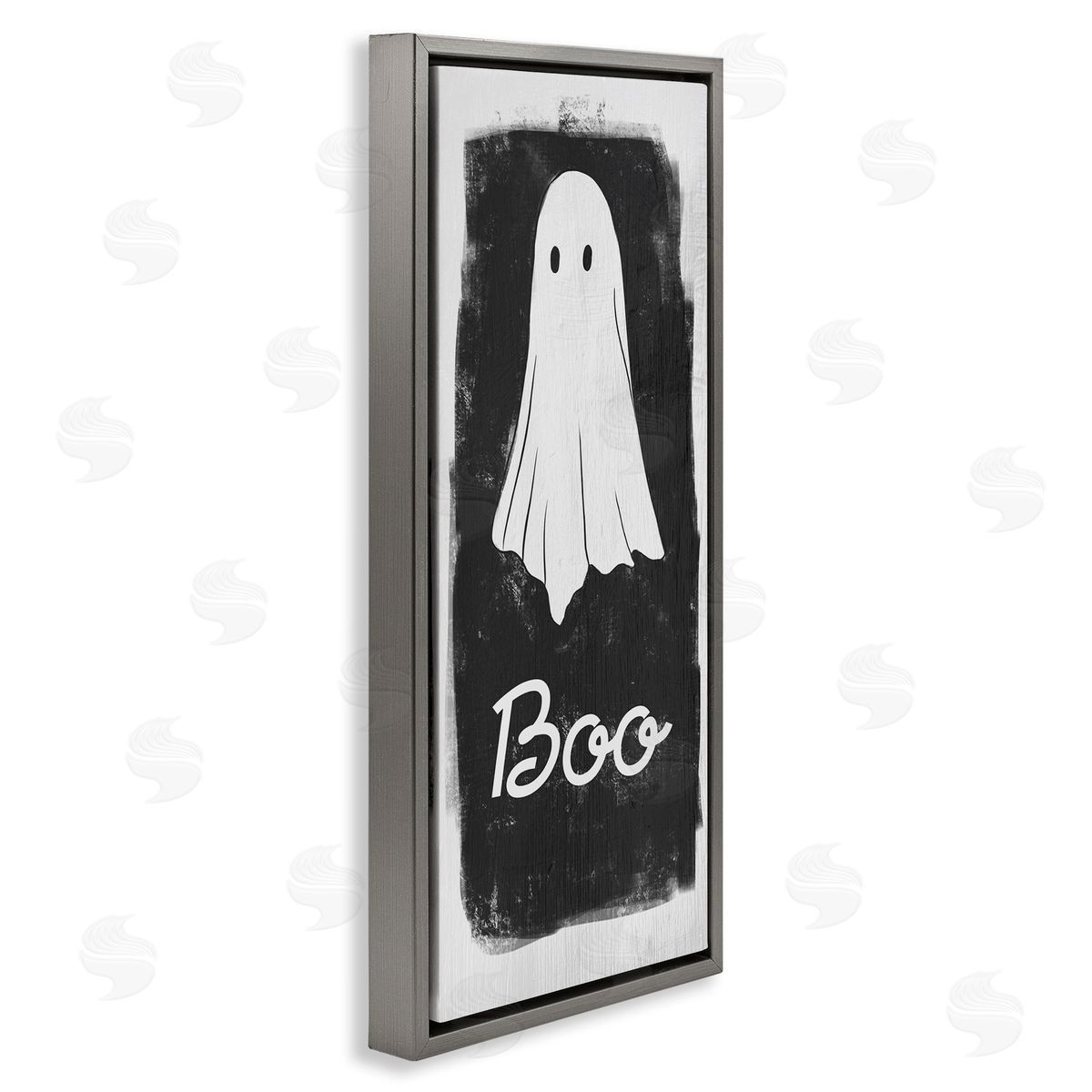 Stupell Studio Charming Ghost with Boo Text Gray Floater Frame Canvas Art