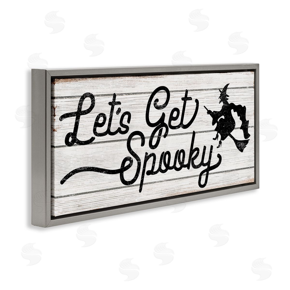 Stupell Studio Let's Get Spooky Rustic Witch Gray Floater Frame Canvas Art