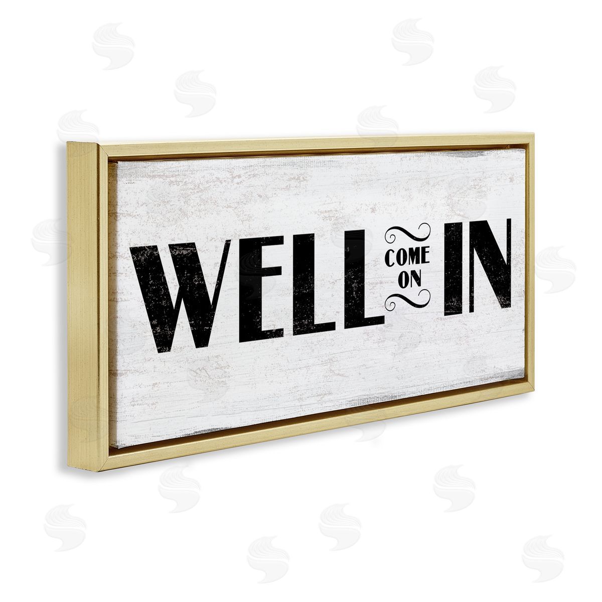 Stupell Studio Well Come On In Rustic Design Gold Floater Frame Canvas Art