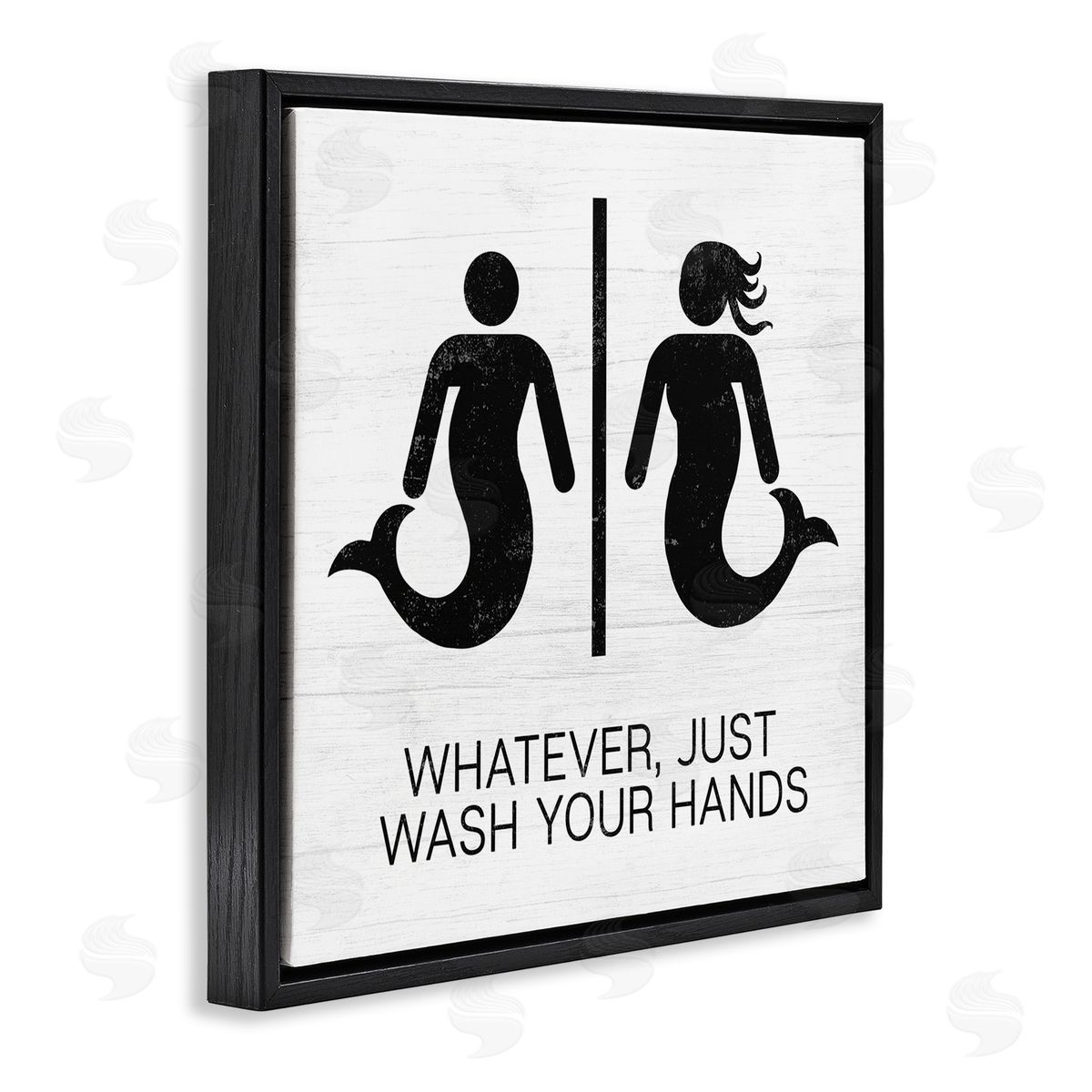 Stupell Studio Wash Your Hands Mermaid Bathroom Sign Black Floater Frame Canvas Art