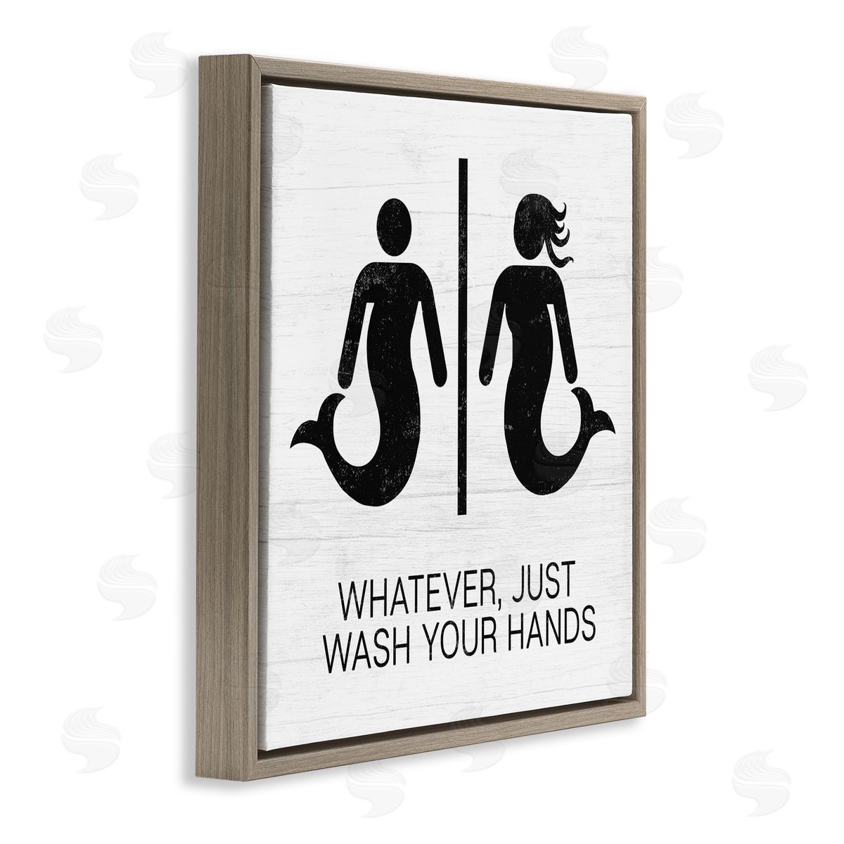 Stupell Studio Wash Your Hands Mermaid Bathroom Sign Brown Floater Frame Canvas Art