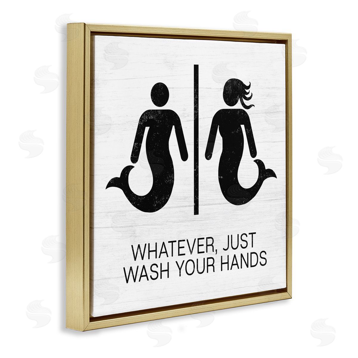 Stupell Studio Wash Your Hands Mermaid Bathroom Sign Gold Floater Frame Canvas Art